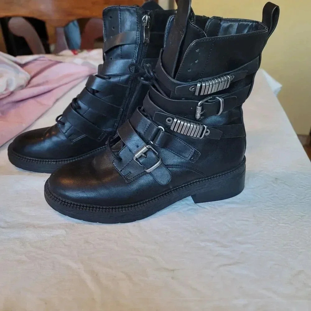 DKNY Ita  Leather Strappy Buckle Ankle Boots Shoes Women's Size 8 - Picture 4 of 13